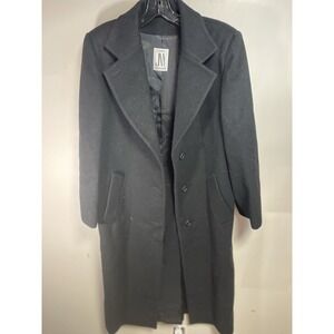 Vintage Jones New York Womens Size L Black Double Breasted Trench Coat Wool Line